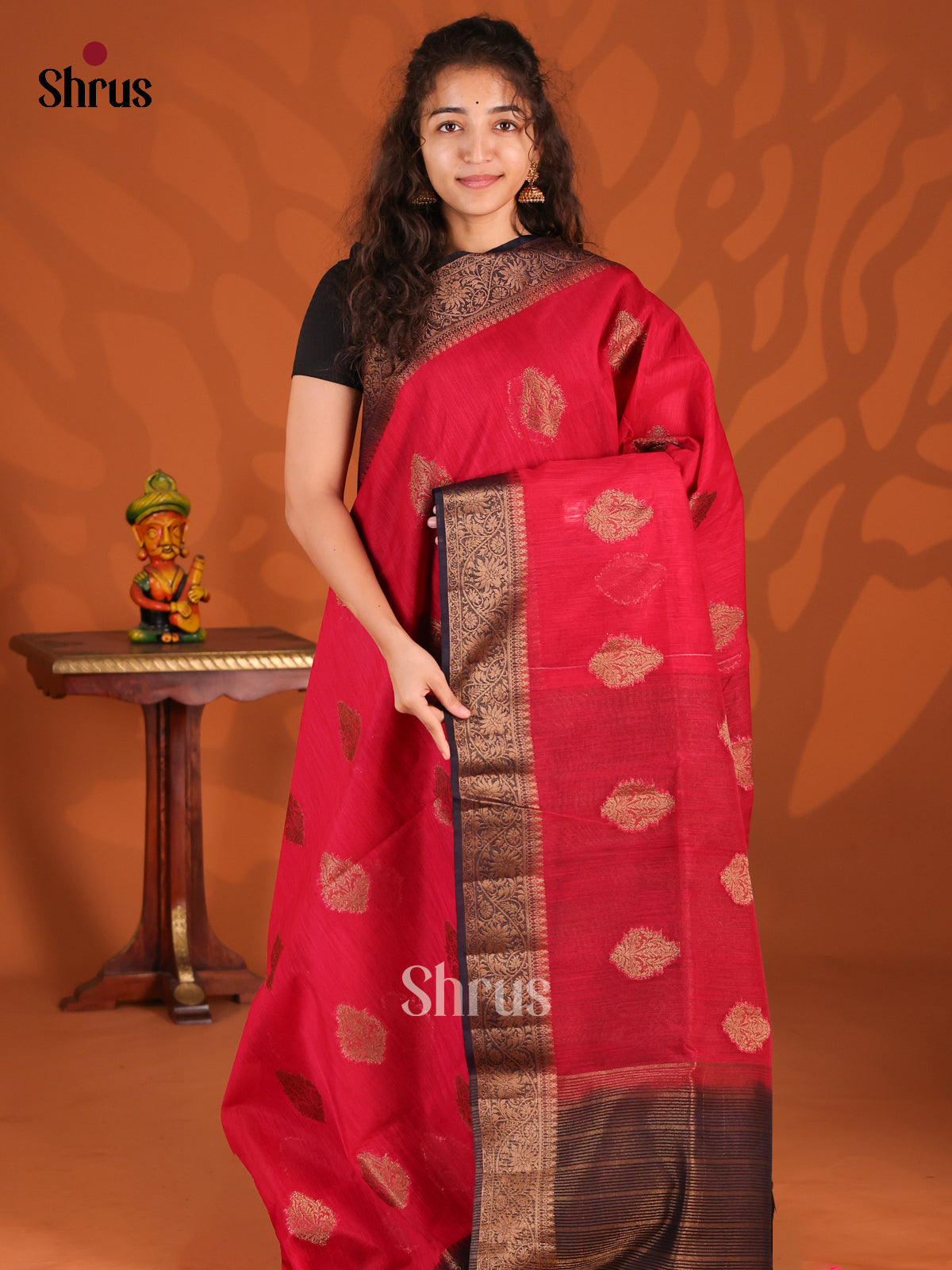 Red & Blue - Semi Jute Saree - Shop on Shrus.com