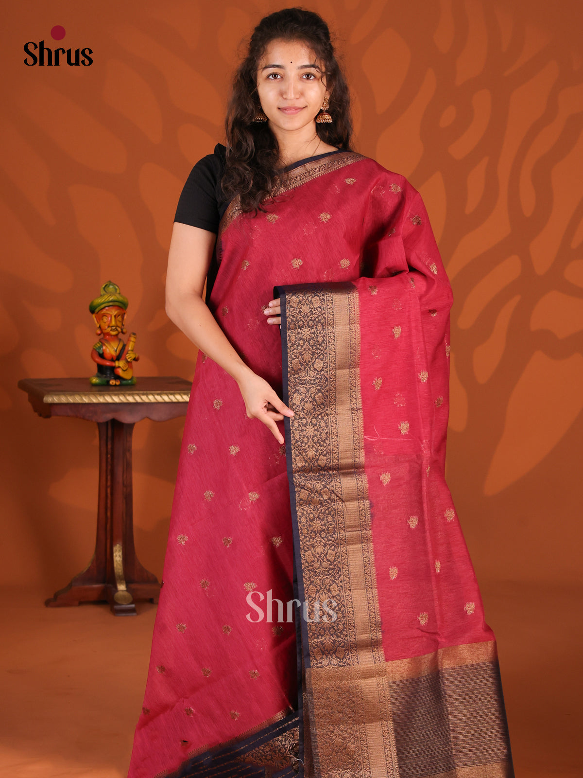 Red - Semi Jute Saree - Shop on Shrus.com