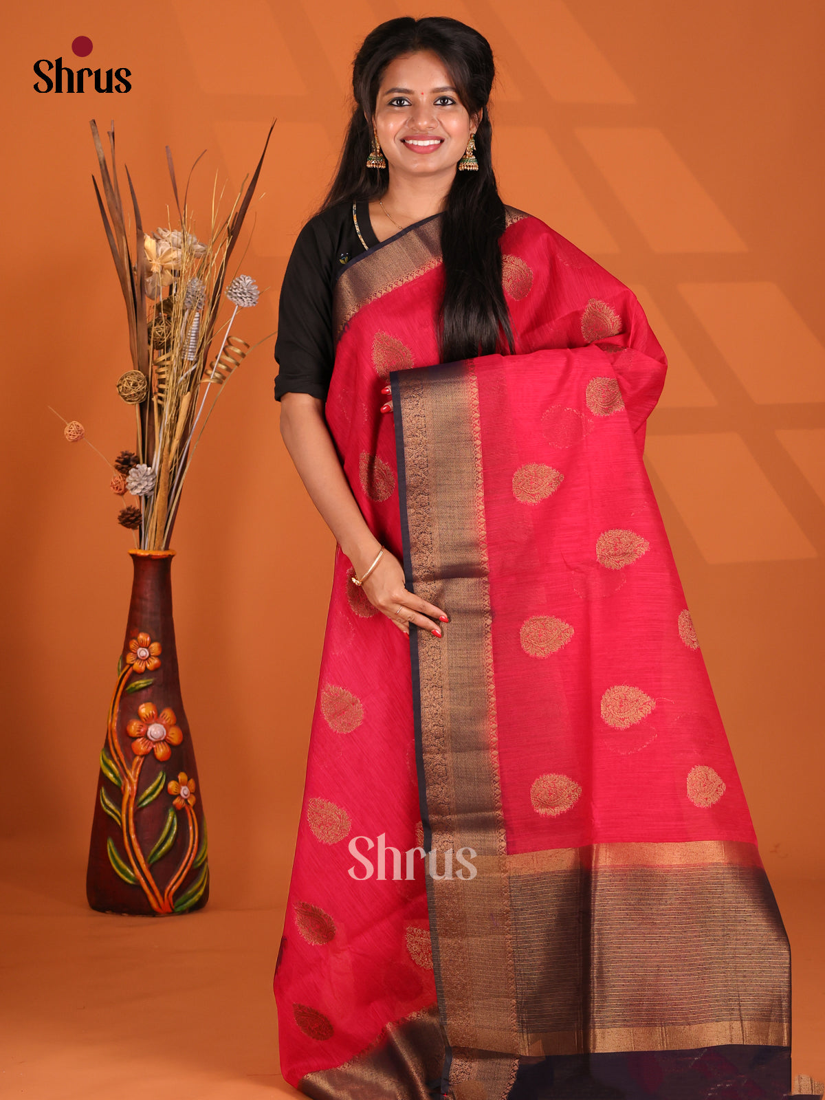 Red & Blue- Semi Jute Saree - Shop on Shrus.com