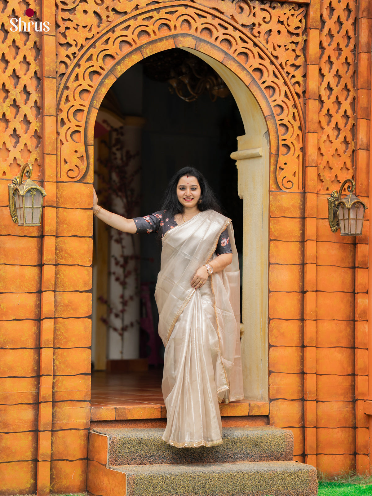 Silver- Semi Tissue Saree - Shop on Shrus.com