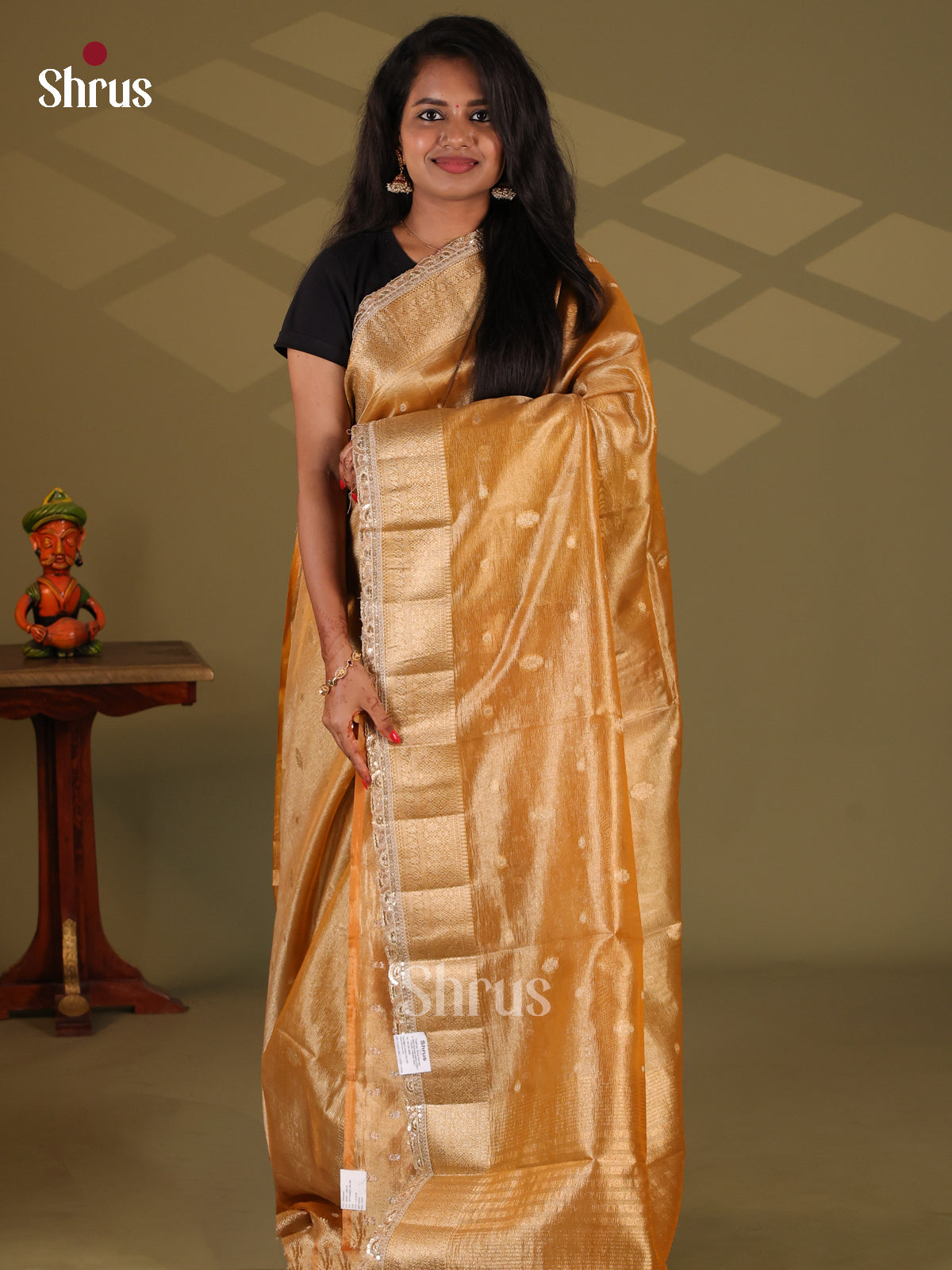 Brick - Semi Tissue Saree - Shop on Shrus.com