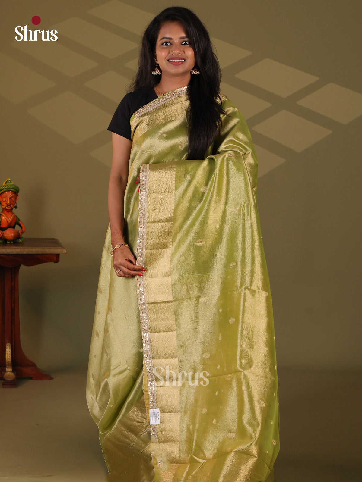 Green - Semi Tissue Saree - Shop on Shrus.com