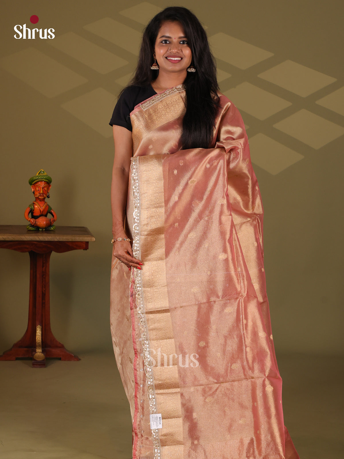 Rose Gold- Semi Tissue Saree - Shop on Shrus.com