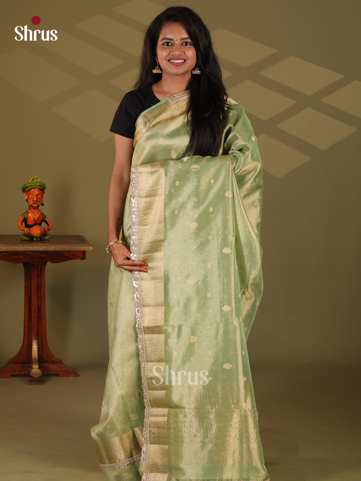 Green - Semi Tissue Saree - Shop on Shrus.com