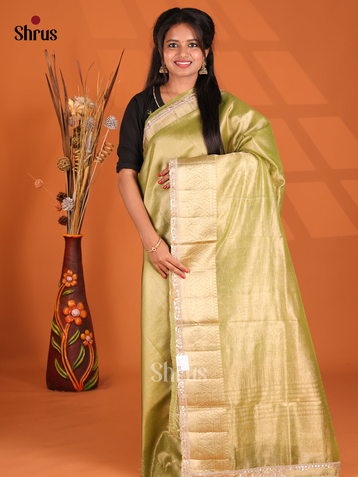 Light Green - Semi Tissue Saree - Shop on Shrus.com
