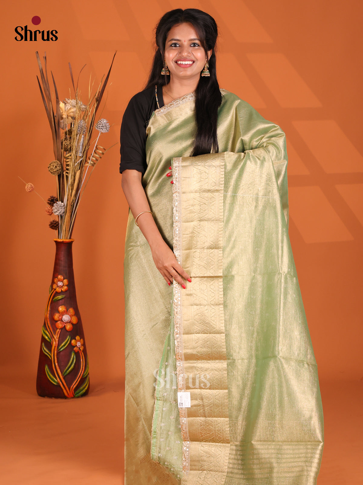 Light Green - Semi Tissue Saree - Shop on Shrus.com