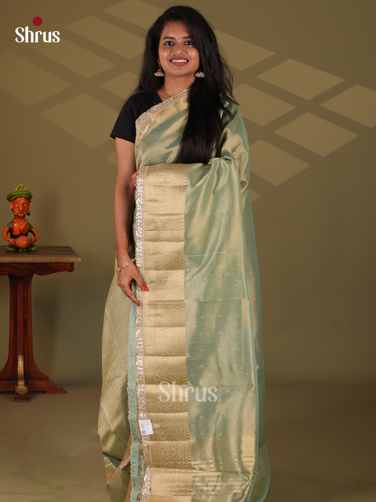 Green - Semi Tissue Saree - Shop on Shrus.com