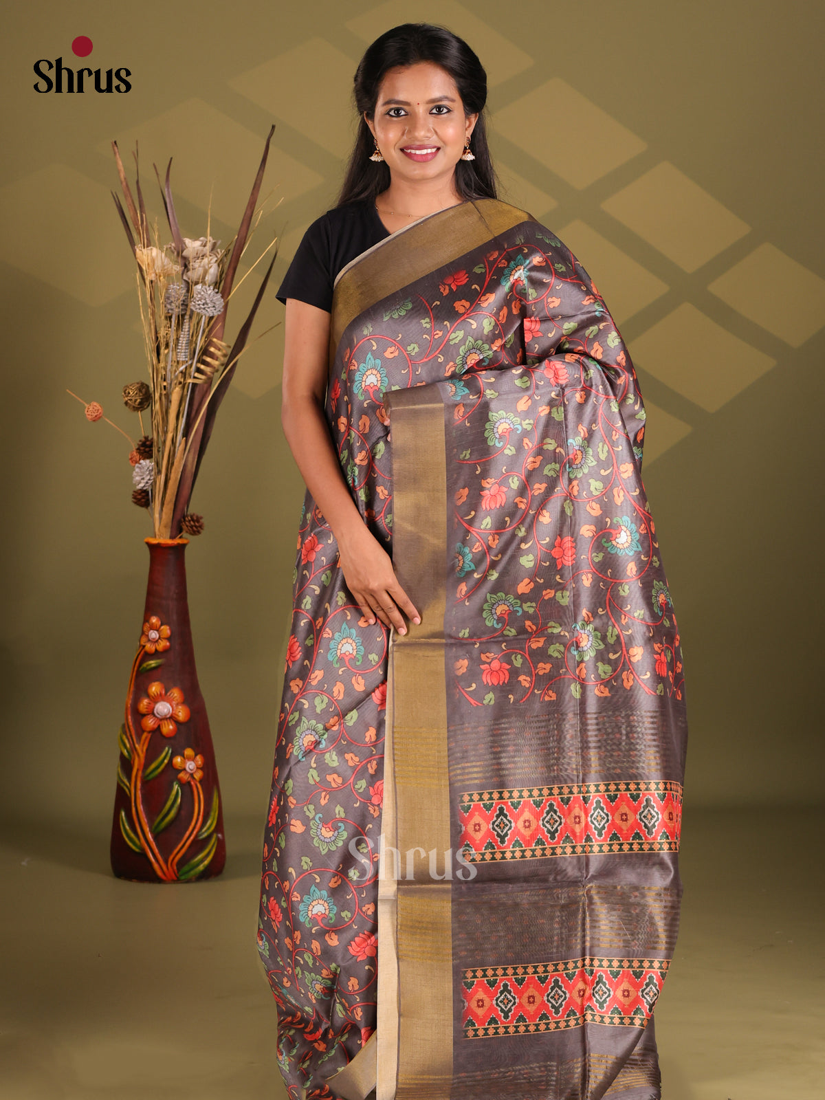 Elephant Grey - Champa semitussar Saree - Shop on Shrus.com
