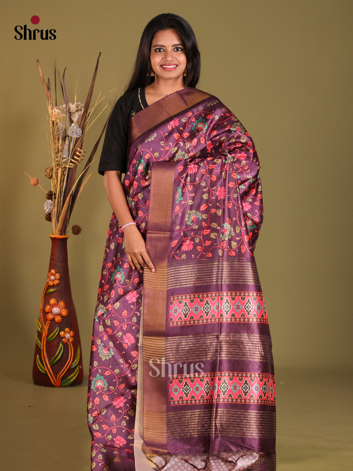 Purple - Champa semitussar Saree - Shop on Shrus.com