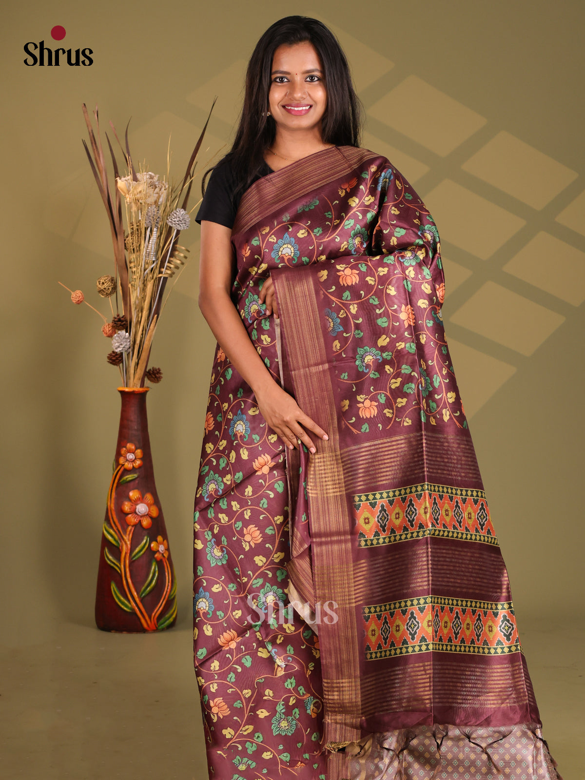 Maroon - Champa semitussar Saree - Shop on Shrus.com