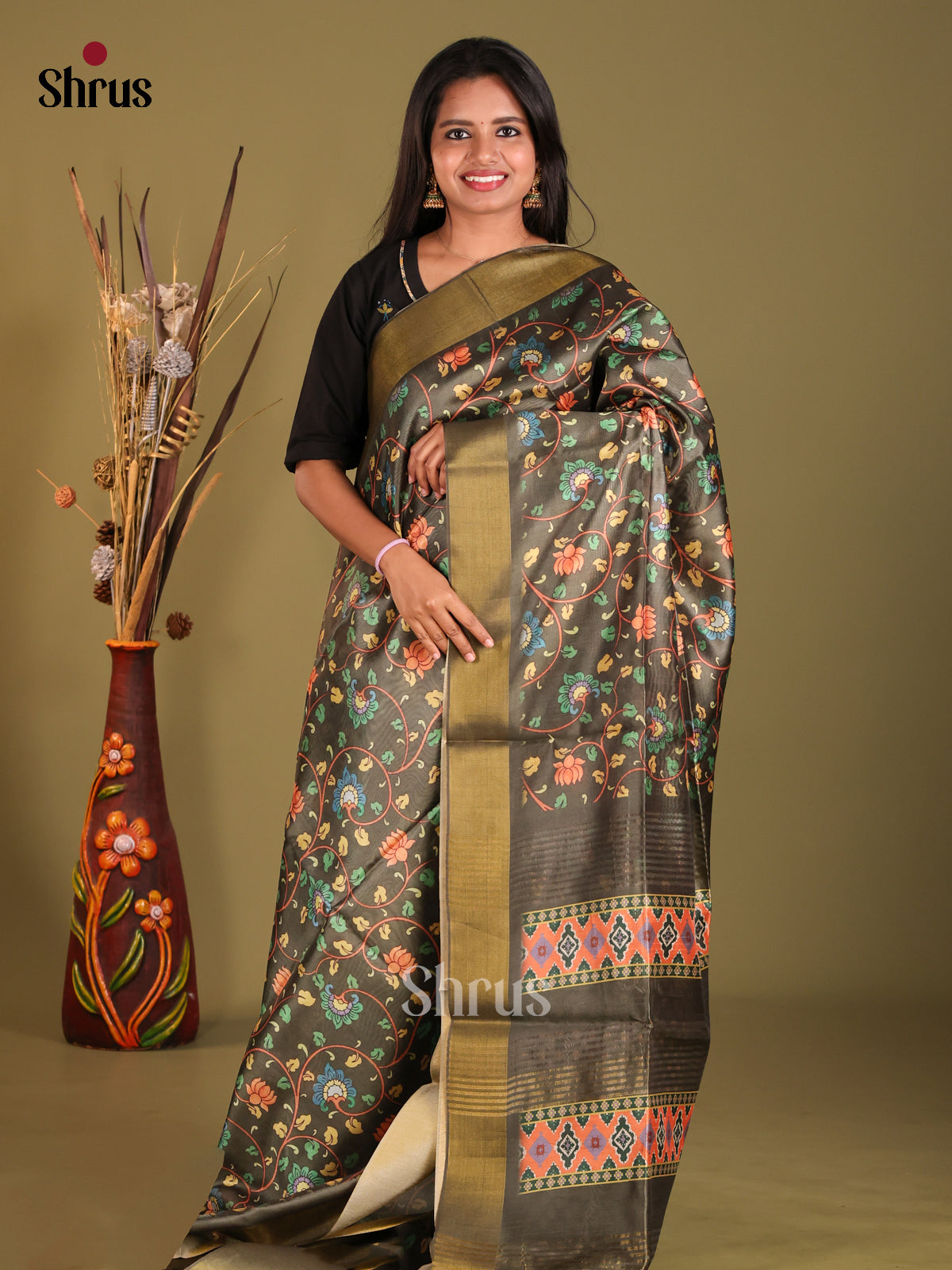 Elephant Grey - Champa semitussar Saree - Shop on Shrus.com