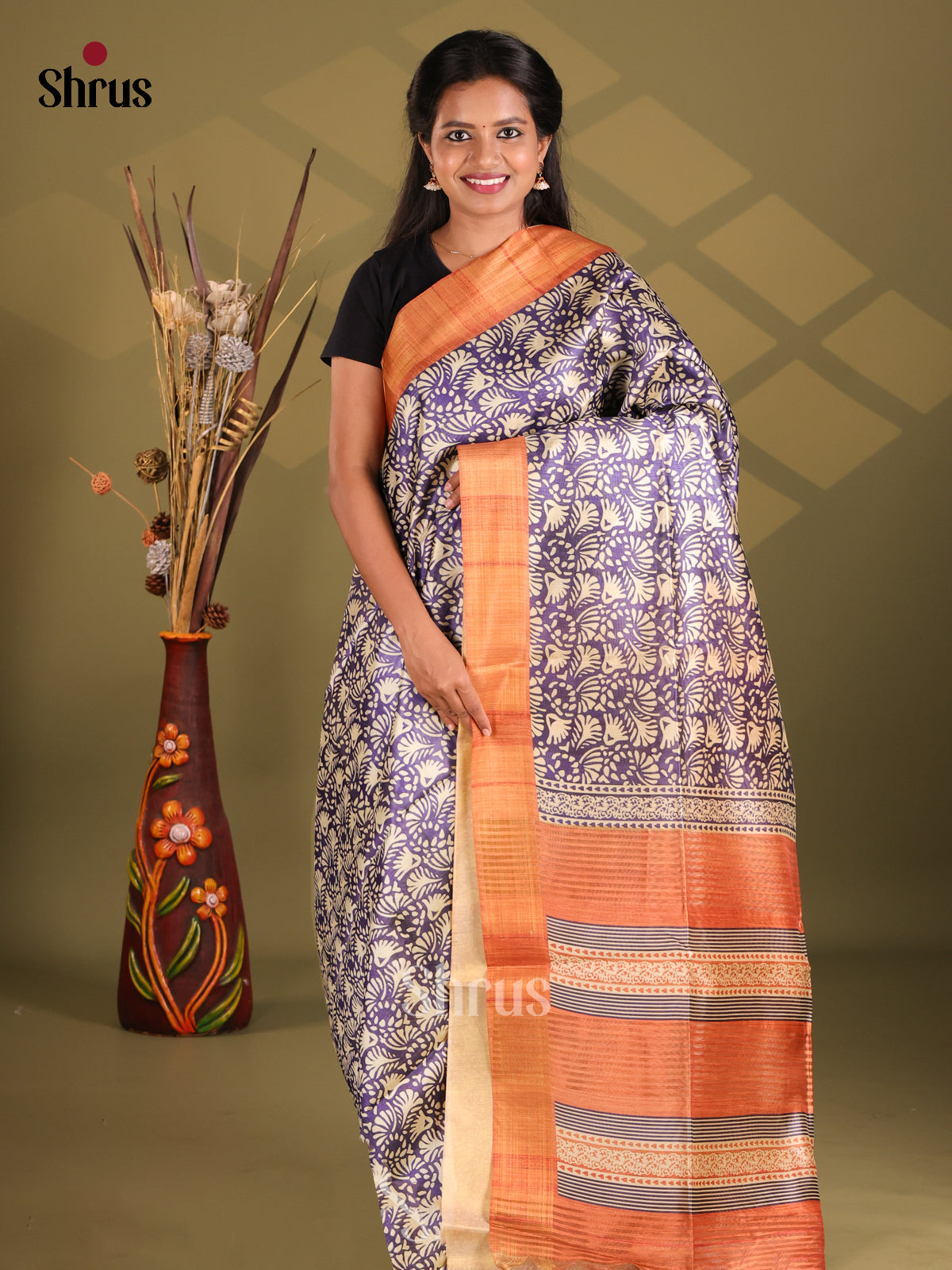 Purple & Brick - Champa semitussar Saree - Shop on Shrus.com