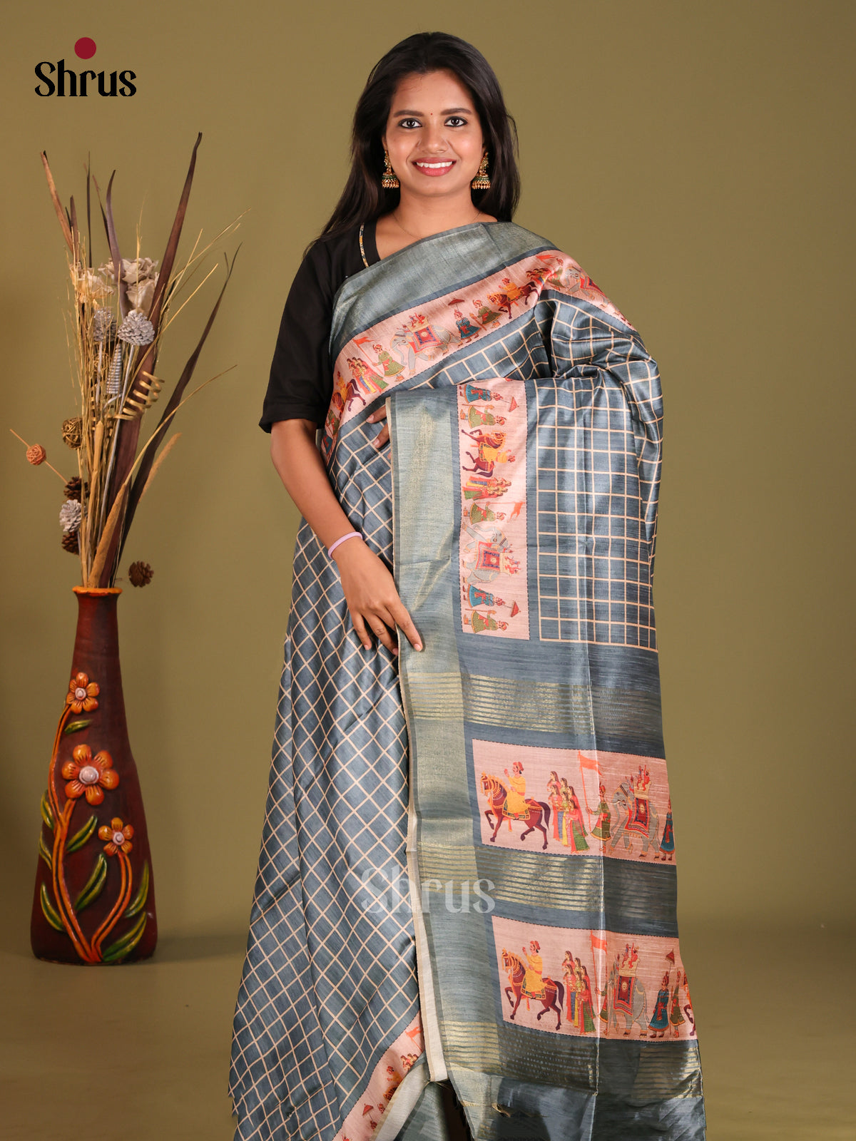Grey - Champa semitussar Saree - Shop on Shrus.com