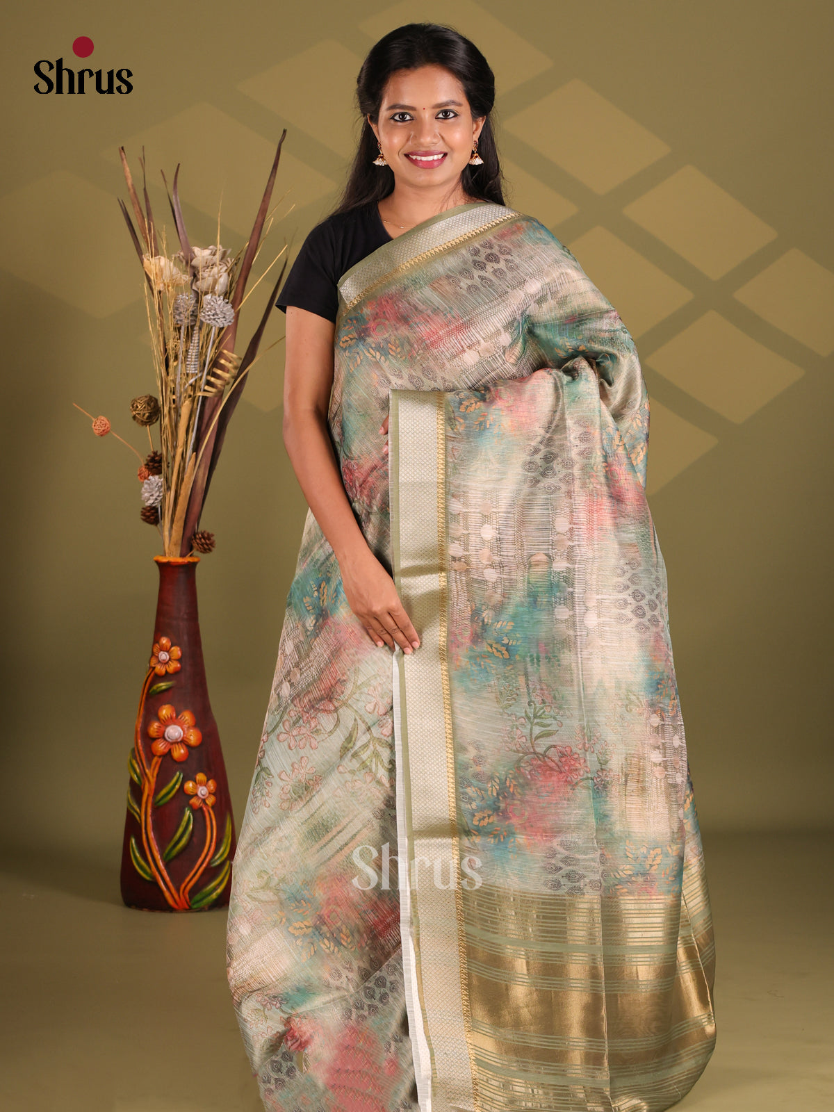 Pastel Green- Champa semitussar Saree - Shop on Shrus.com