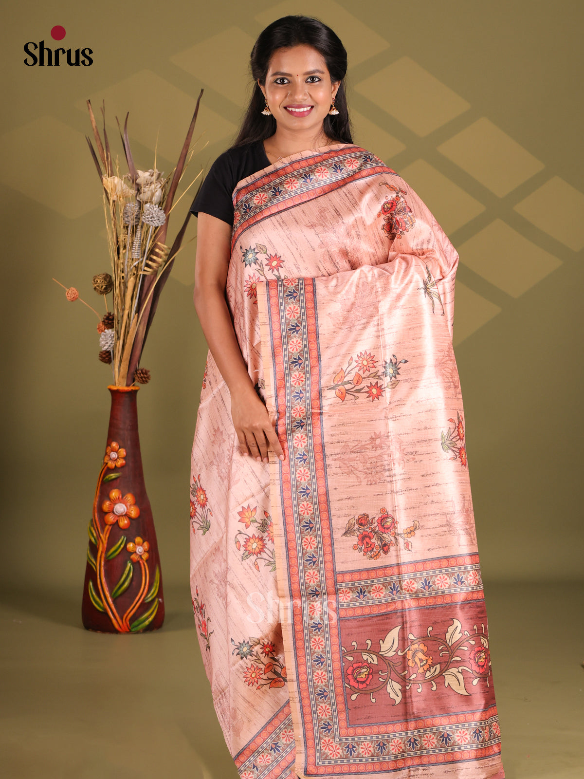 Peach & Brown - Champa semitussar Saree - Shop on Shrus.com