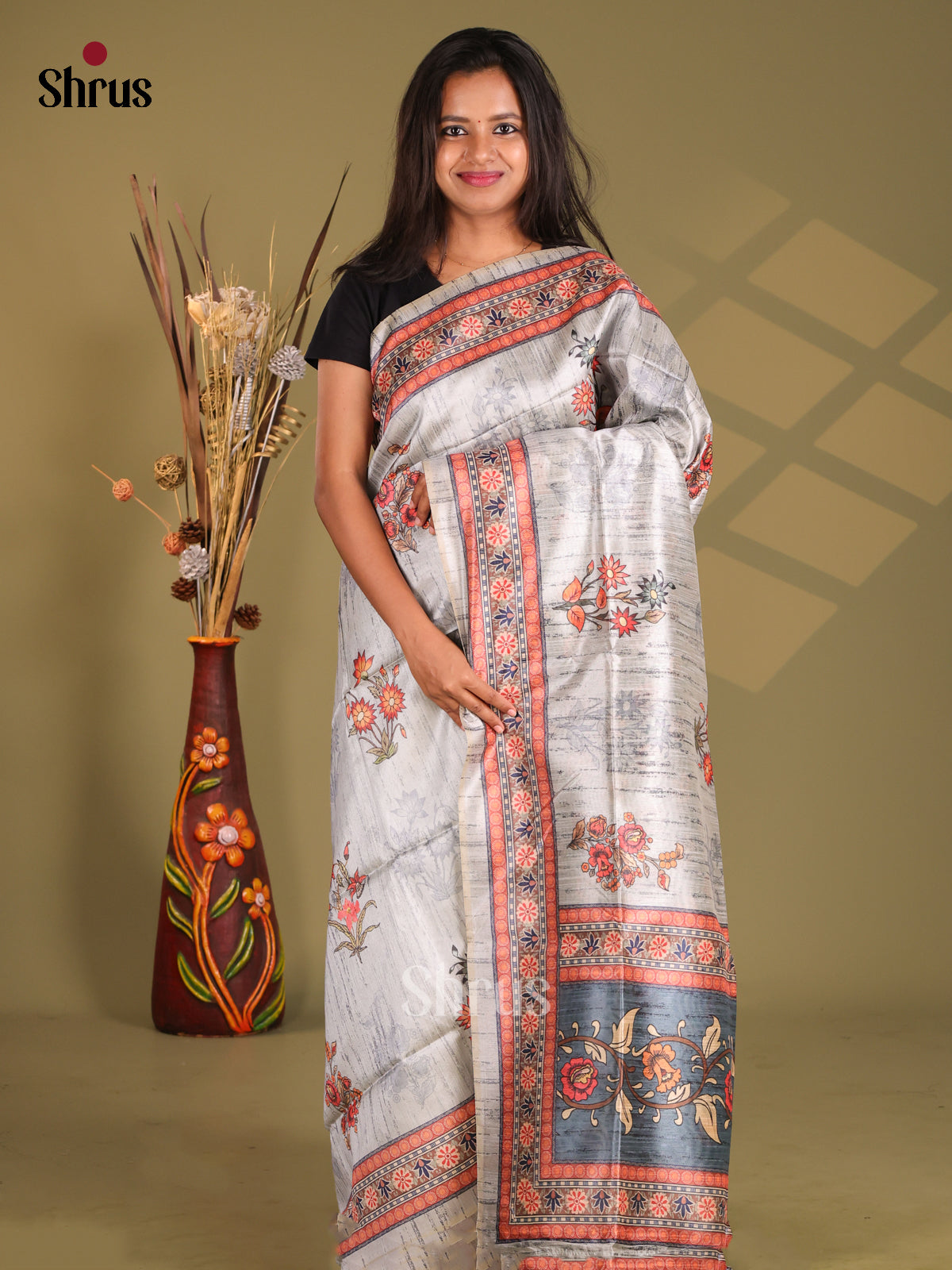 Grey - Champa semitussar Saree - Shop on Shrus.com