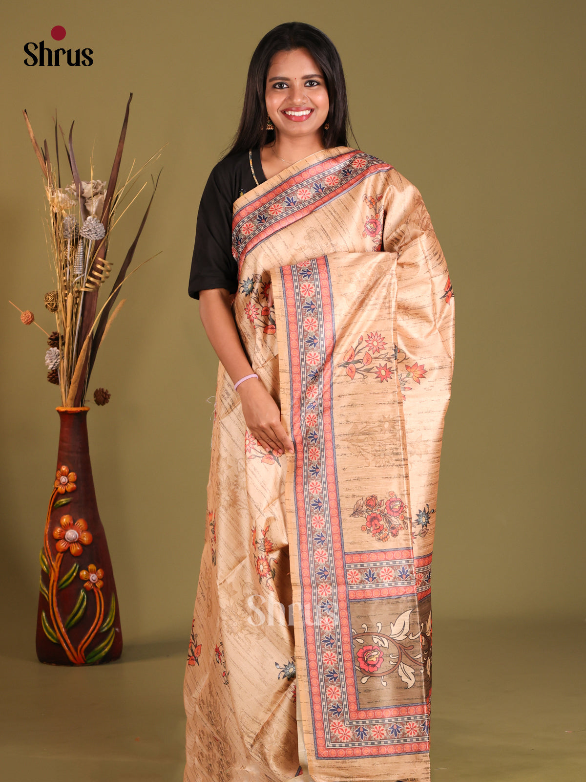 Peach - Champa semitussar Saree - Shop on Shrus.com