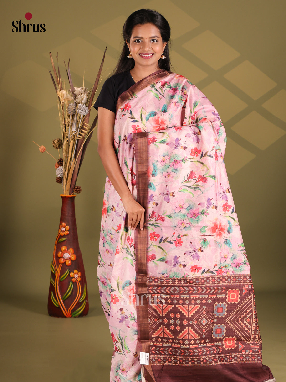Purple & Brown - Champa semitussar Saree - Shop on Shrus.com