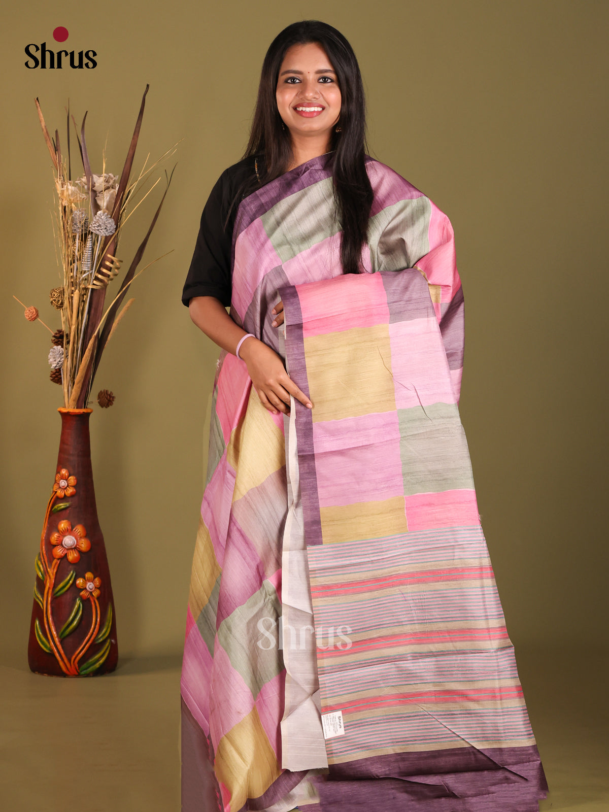 Pink & Purple- Champa semitussar Saree - Shop on Shrus.com