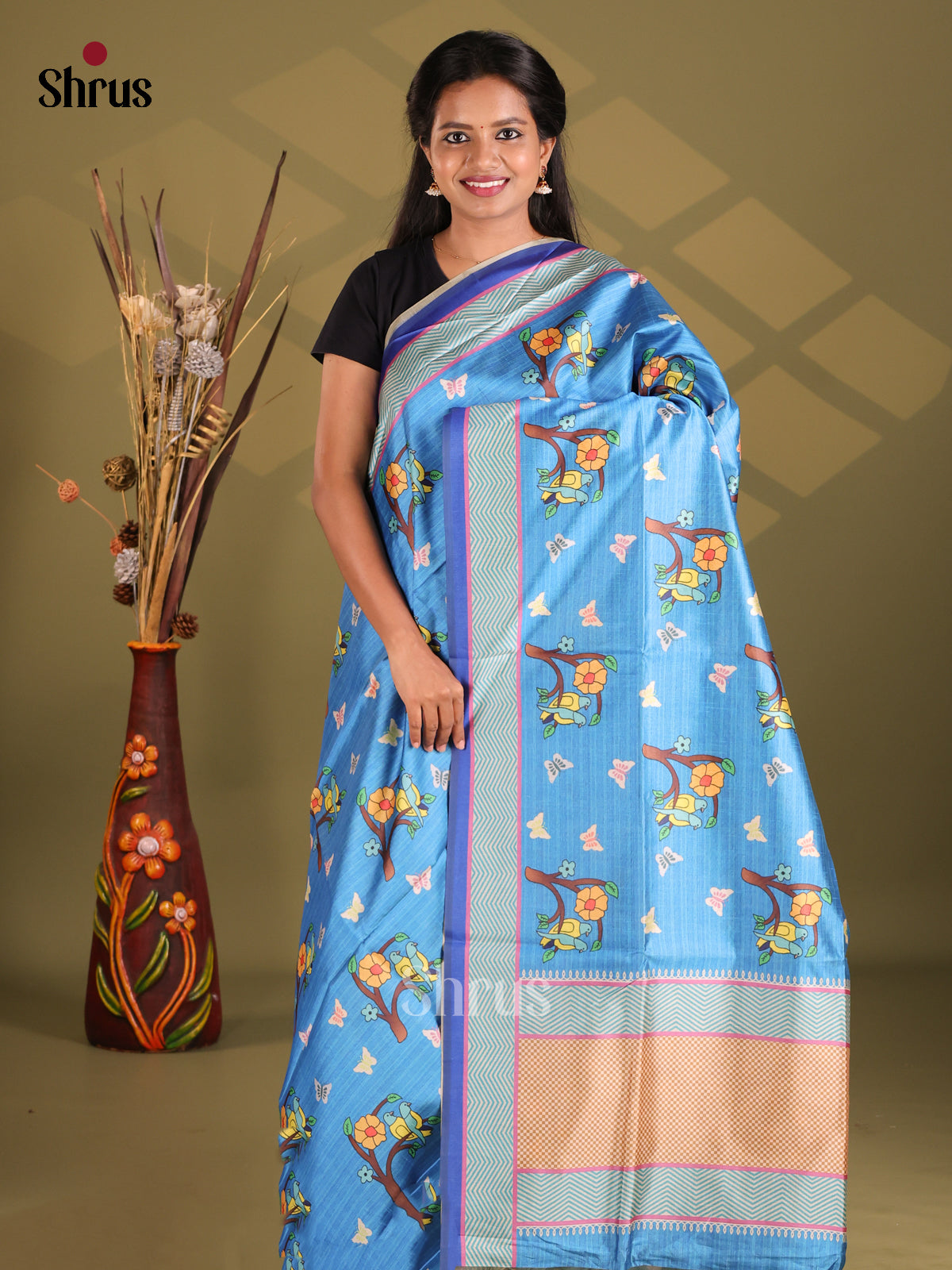 Blue - Champa semitussar Saree - Shop on Shrus.com