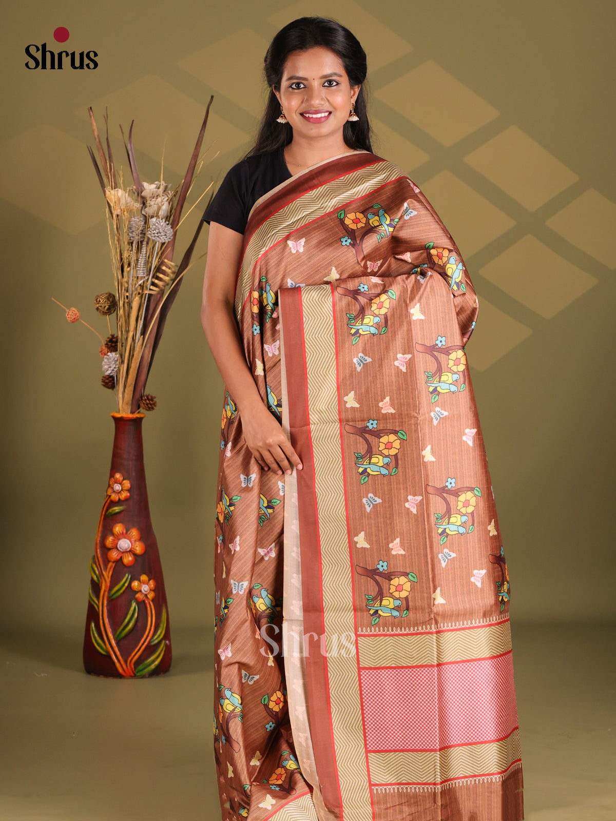 Brown - Champa semitussar Saree - Shop on Shrus.com