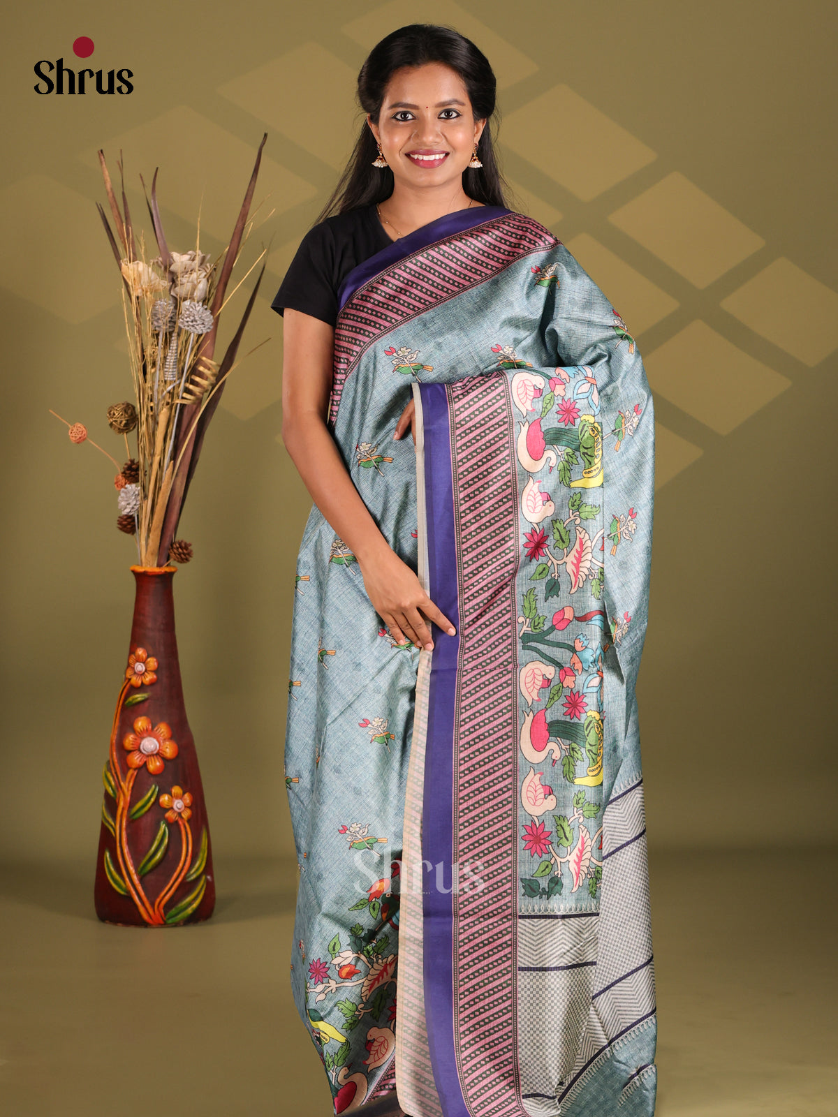 Blue - Champa semitussar Saree - Shop on Shrus.com