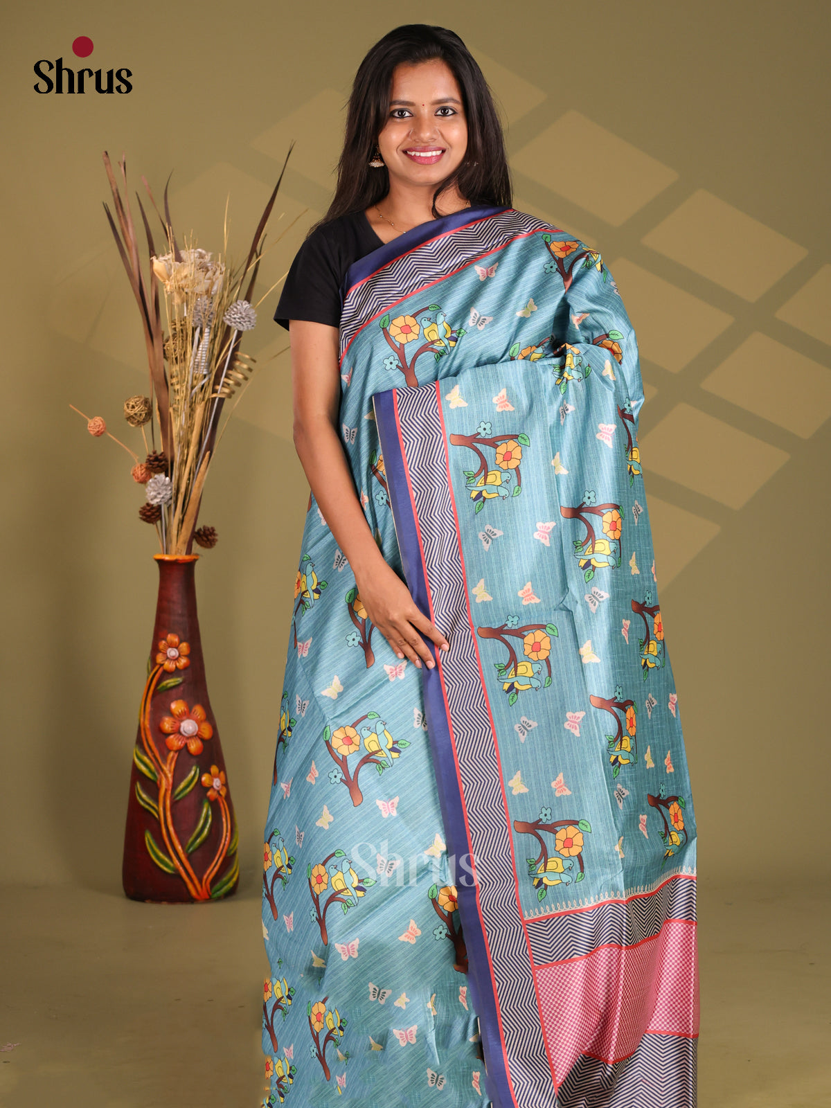 Blue - Champa semitussar Saree - Shop on Shrus.com