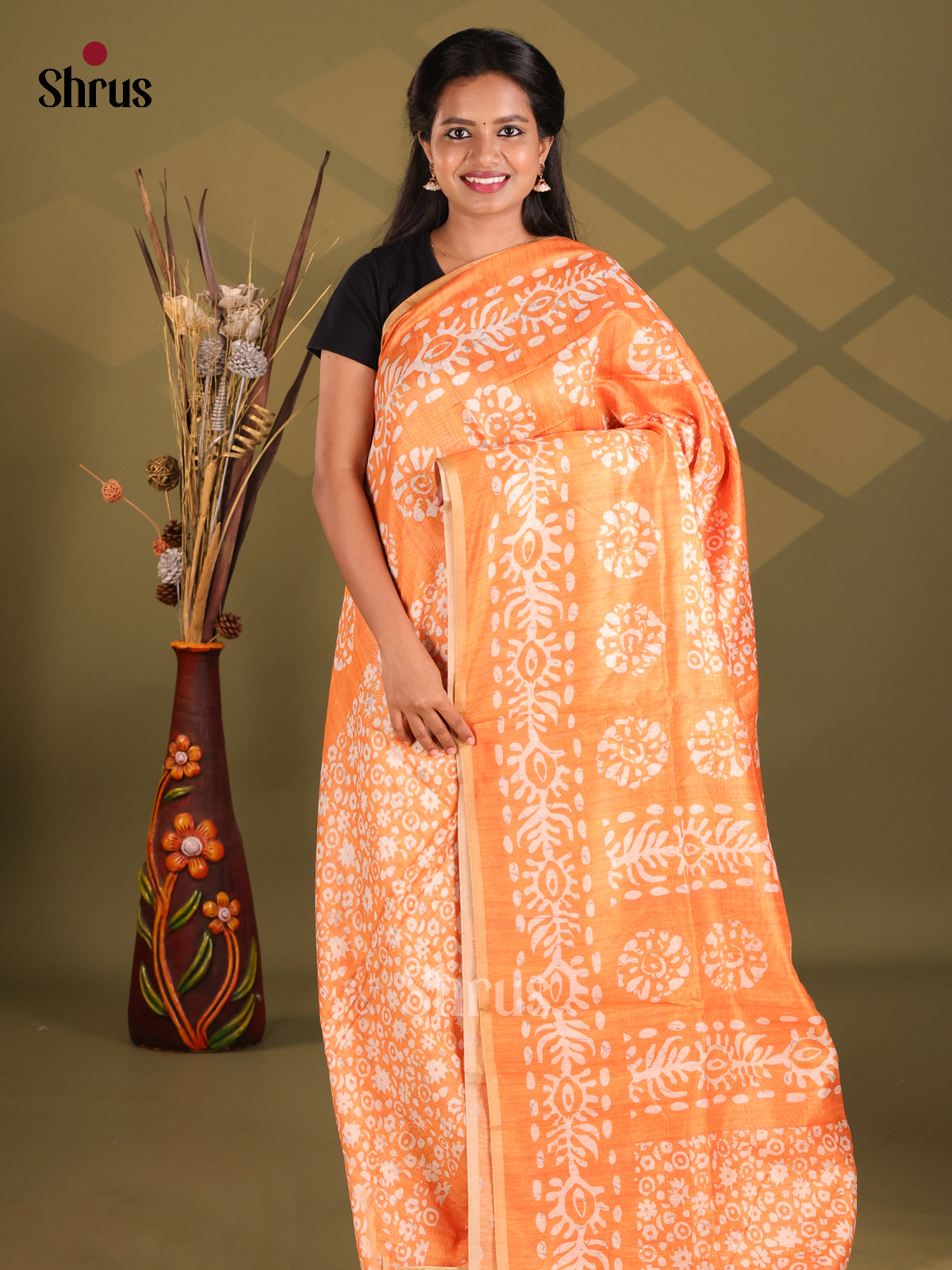 Orange - Champa semitussar Saree - Shop on Shrus.com