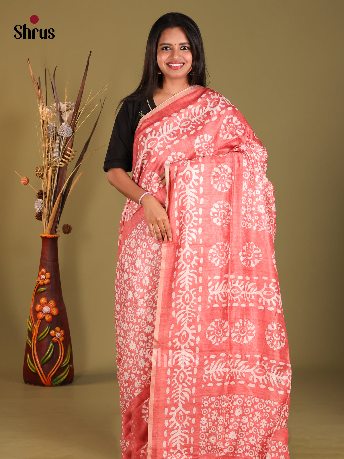 Peachish Pink - Champa semitussar Saree - Shop on Shrus.com