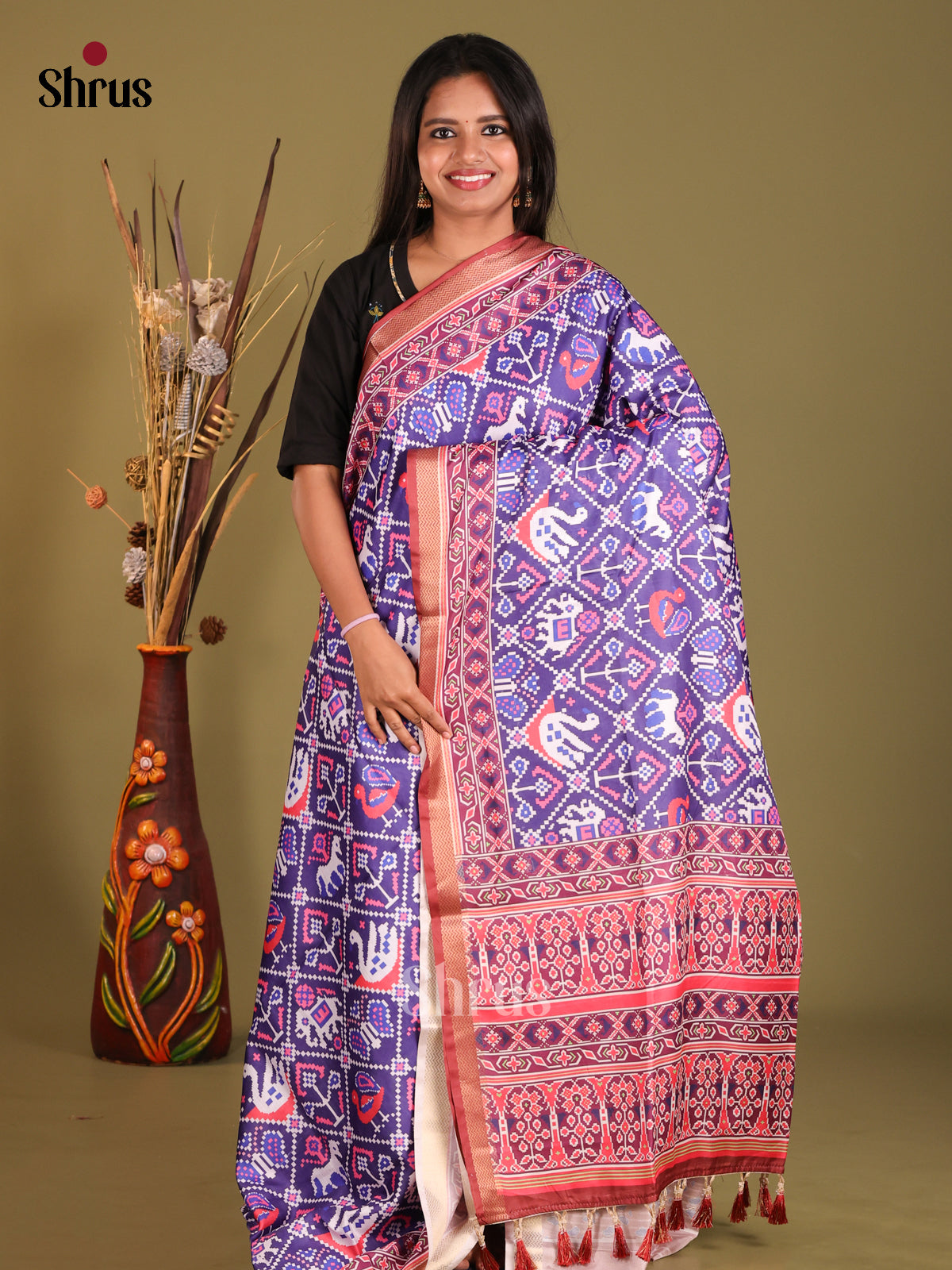 Purple & Maroon - Champa semitussar Saree - Shop on Shrus.com