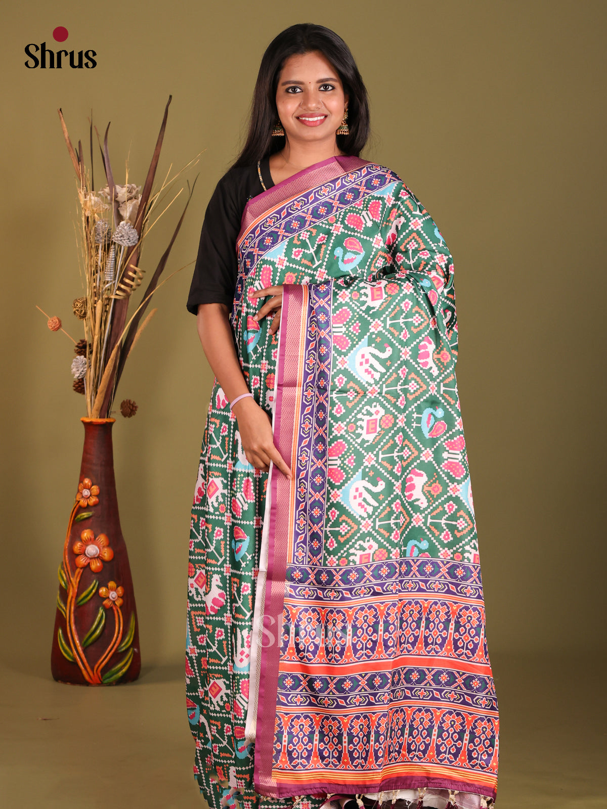 Green & Purple - Champa semitussar Saree - Shop on Shrus.com