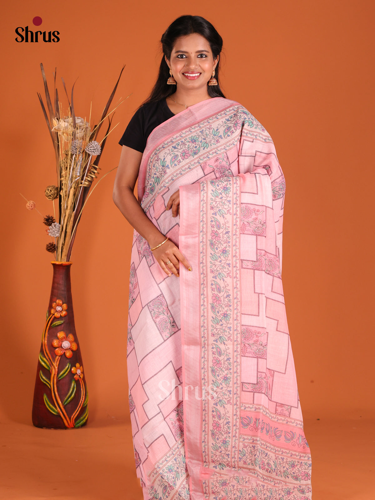 Pink- Champa semitussar Saree - Shop on Shrus.com