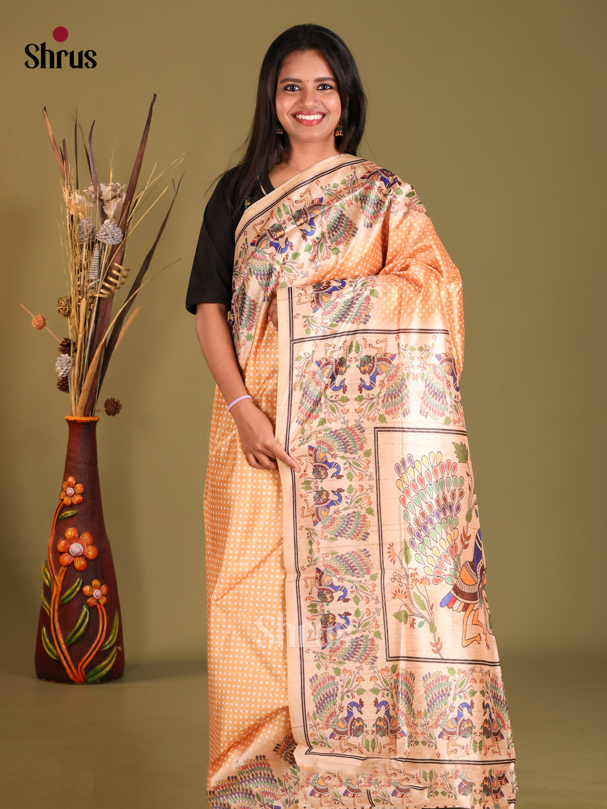 Peach - Champa semitussar Saree - Shop on Shrus.com
