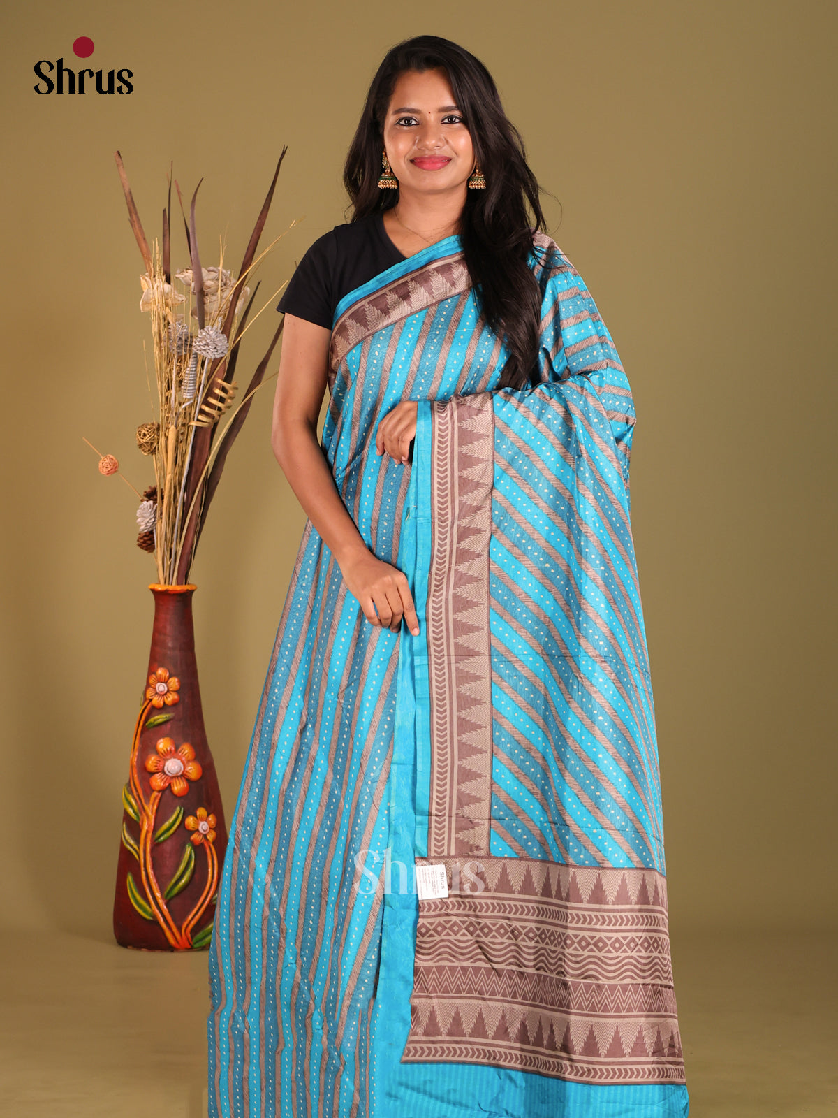 Blue - Semi Tussar Saree - Shop on Shrus.com