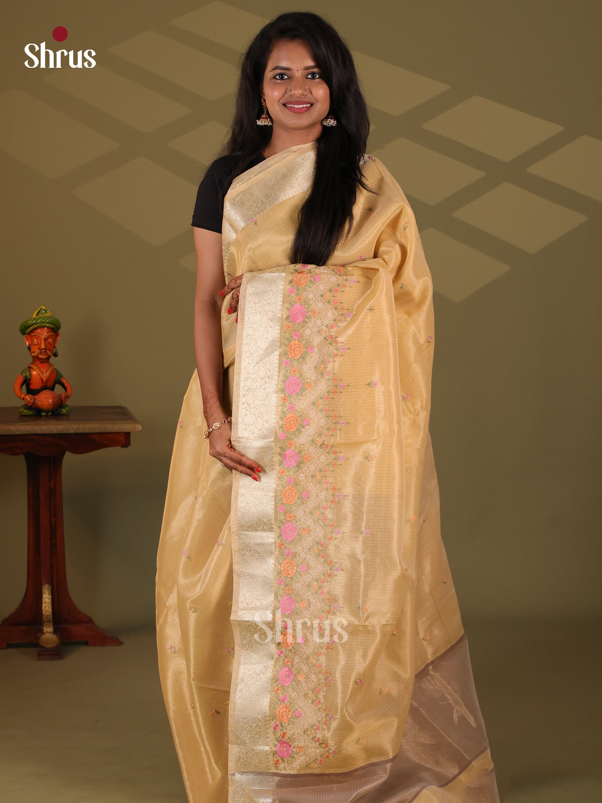 Ivory - Semi Tissue Saree - Shop on Shrus.com
