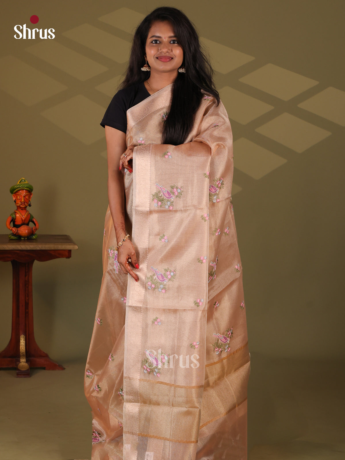 Rose Gold - Semi Tissue Saree - Shop on Shrus.com