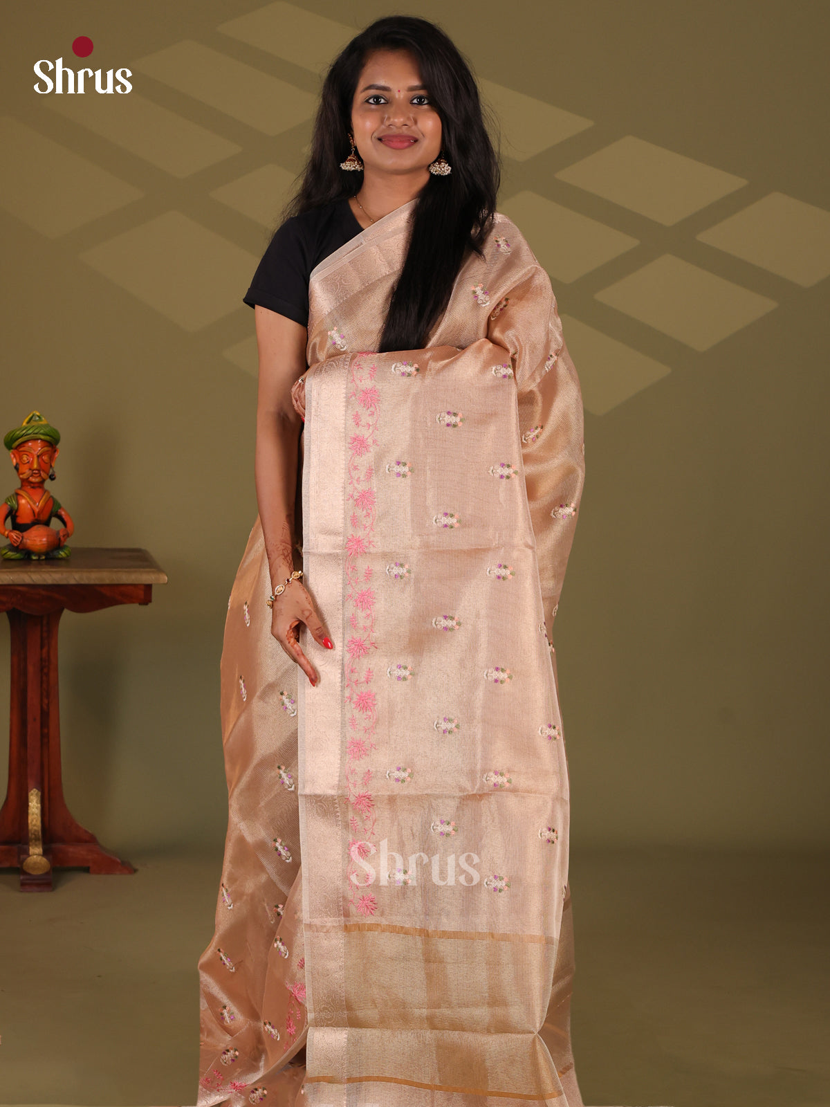 Dusty Brown - Semi Tissue Saree - Shop on Shrus.com