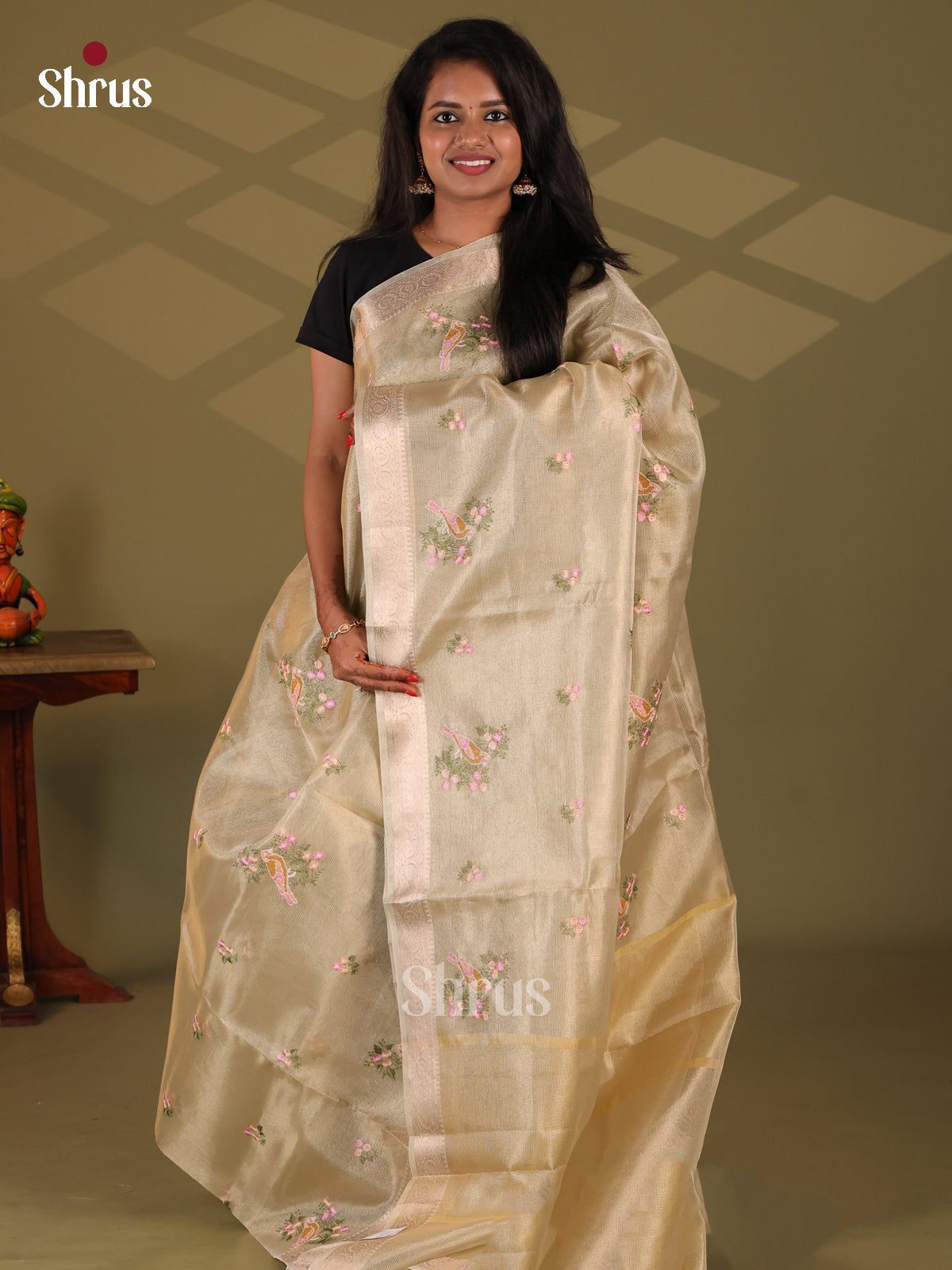 Cream - Semi Tissue Saree - Shop on Shrus.com