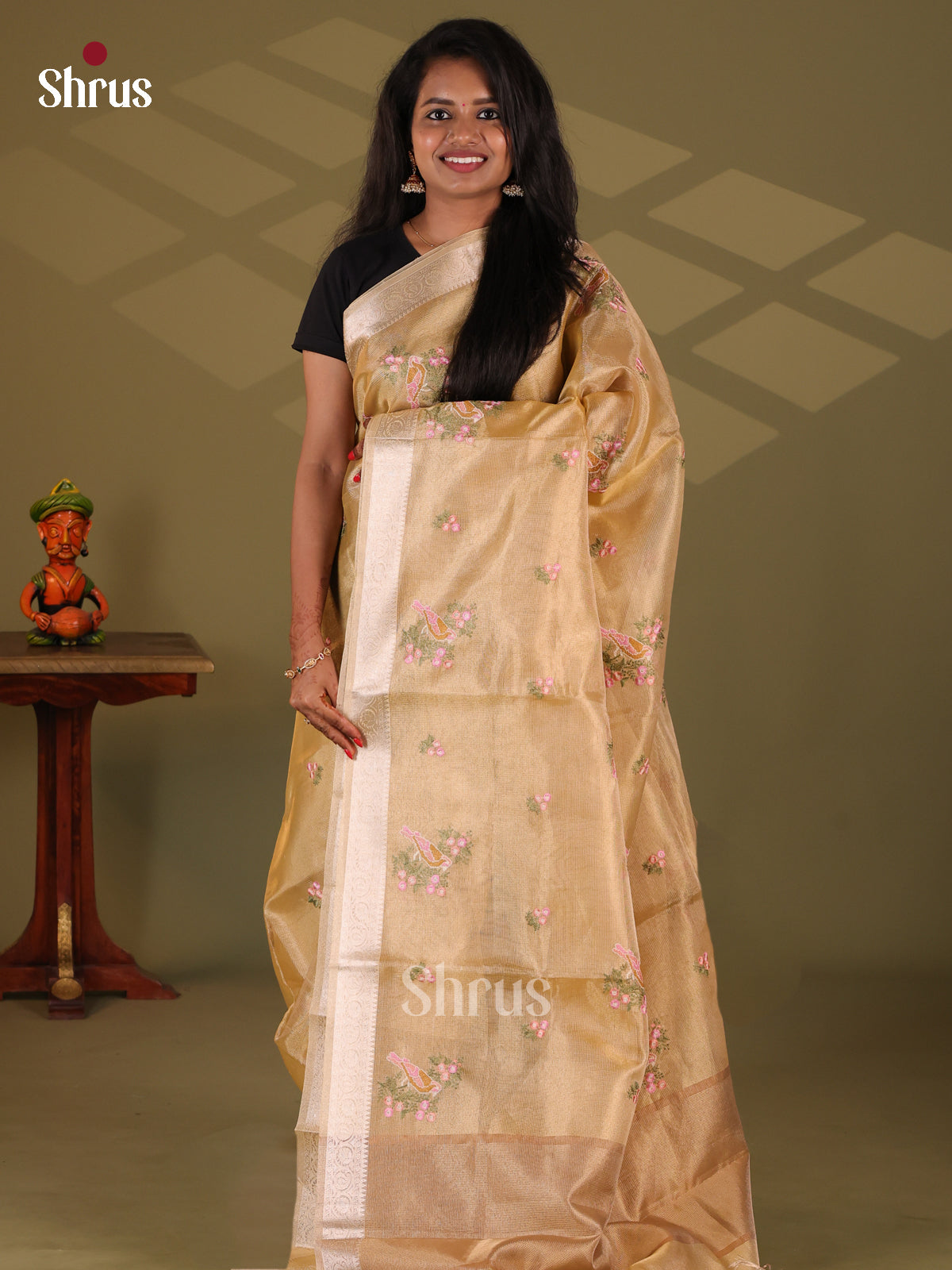 Cream - Semi Tissue Saree - Shop on Shrus.com