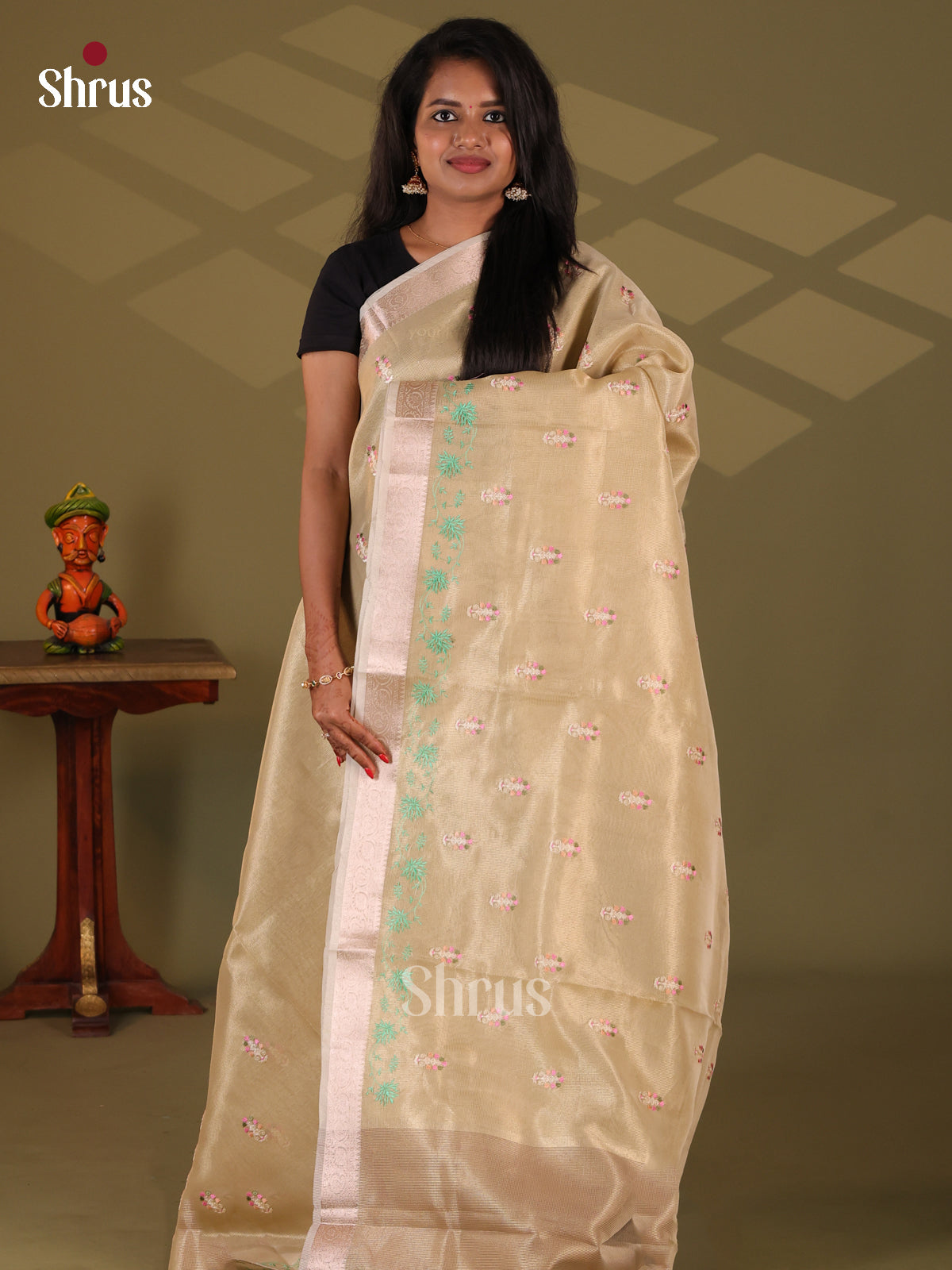 Chutney Green - Semi Tissue Saree - Shop on Shrus.com