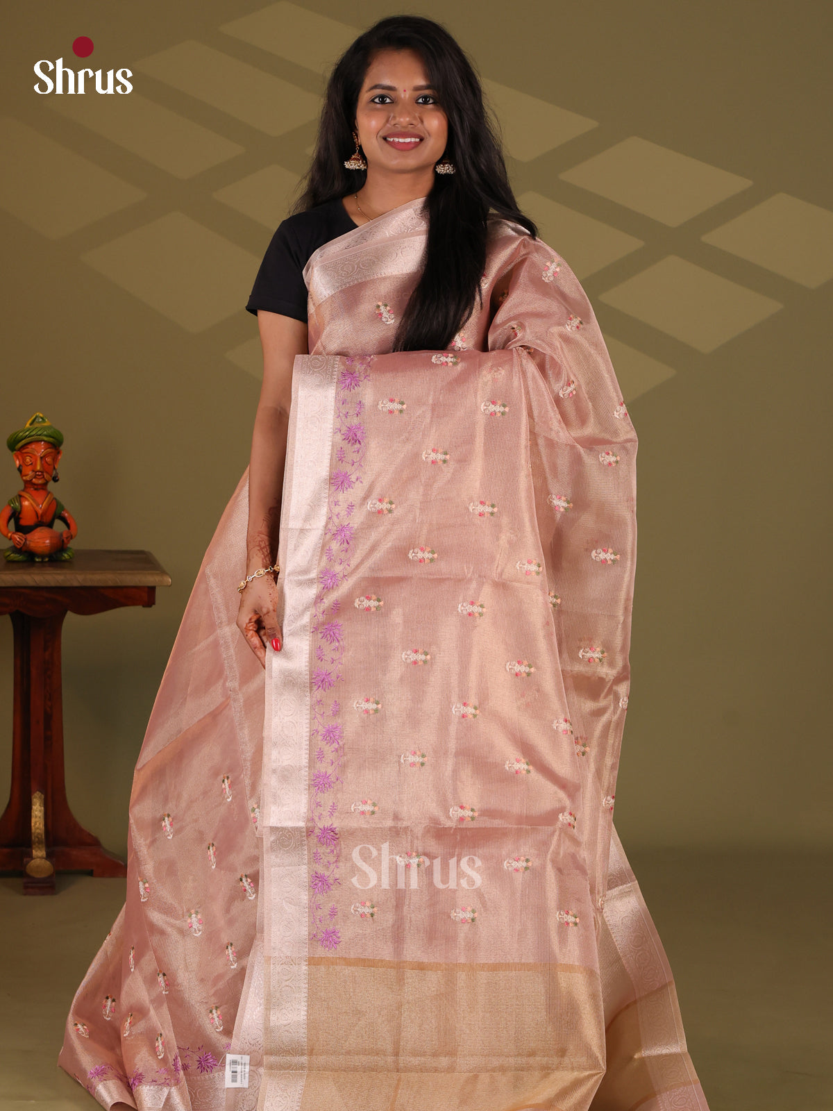 Dusty Pink - Semi Tissue Saree - Shop on Shrus.com