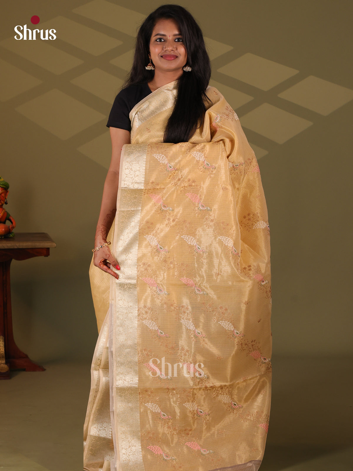 Cream - Semi Tissue Saree - Shop on Shrus.com