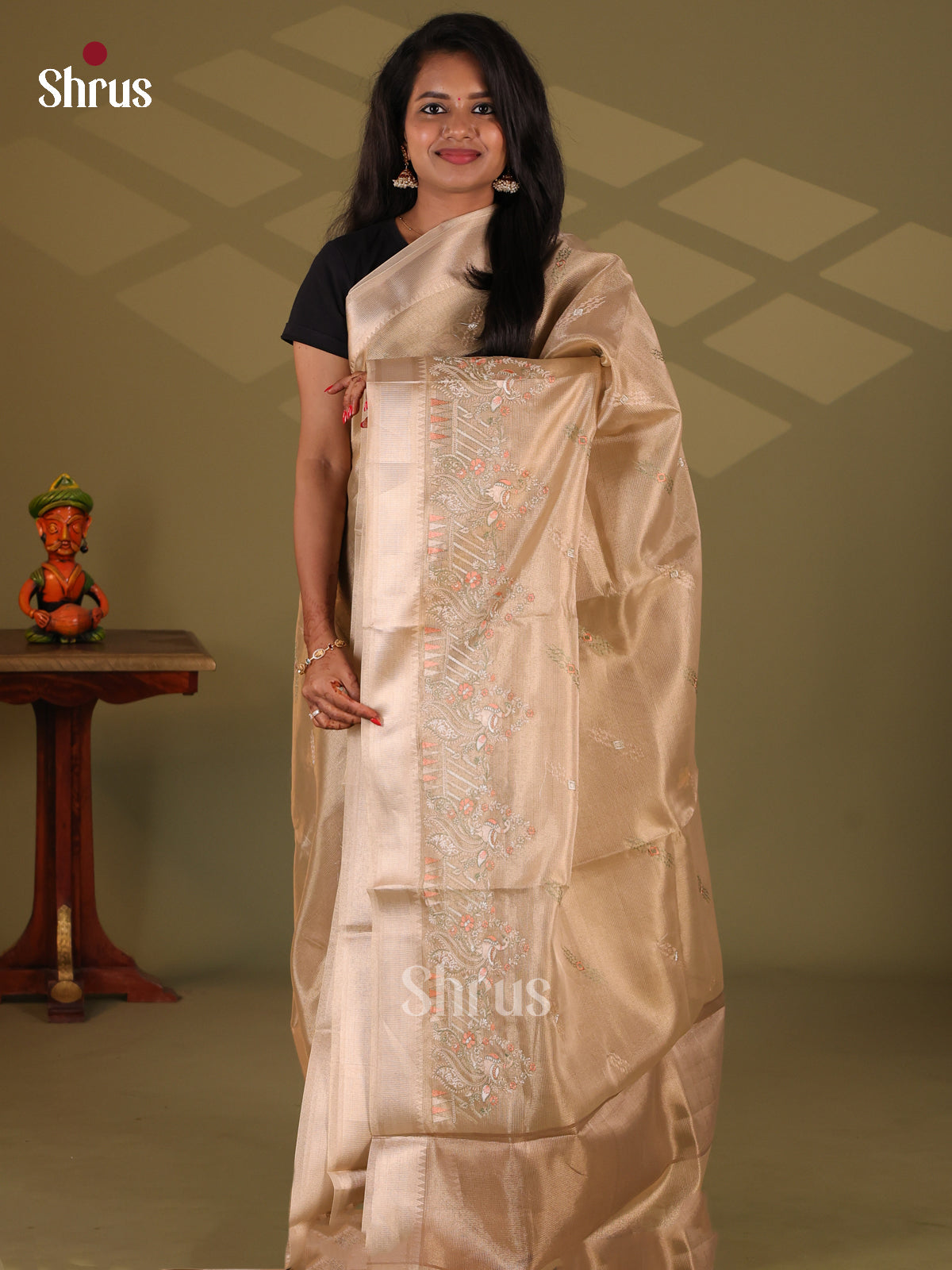 Dull Gold - Semi Tissue Saree - Shop on Shrus.com