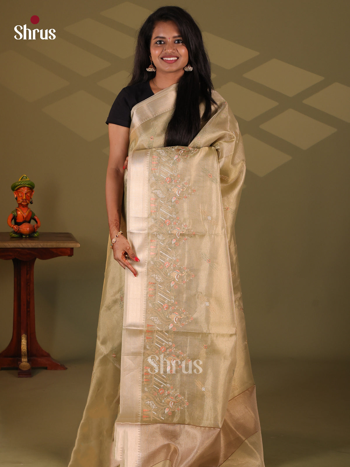 Green - Semi Tissue Saree - Shop on Shrus.com