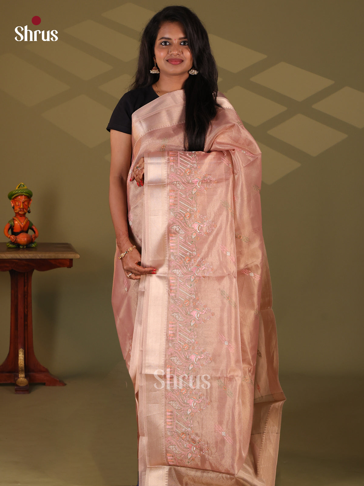 Pink - Semi Tissue Saree - Shop on Shrus.com