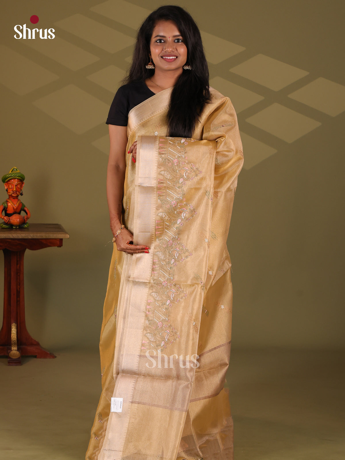 Cream - Semi Tissue Saree - Shop on Shrus.com