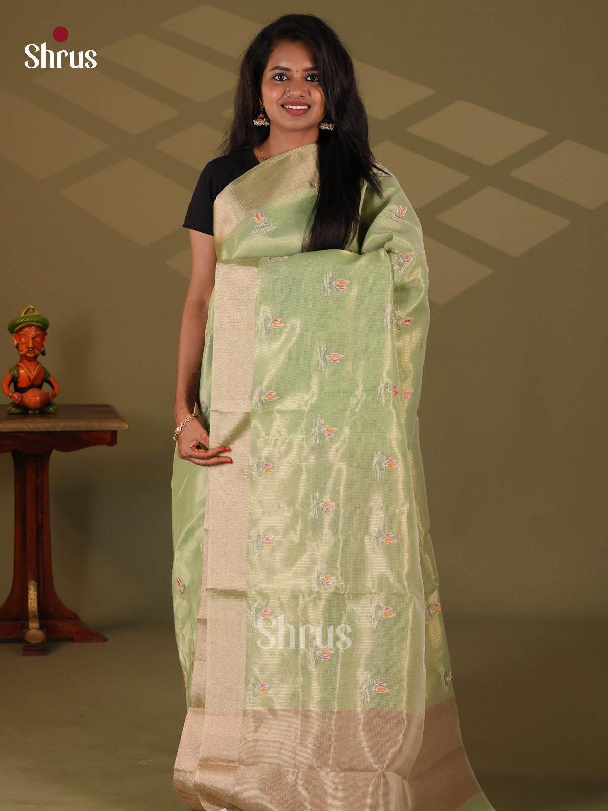 Lite green - Semi Tissue Saree - Shop on Shrus.com