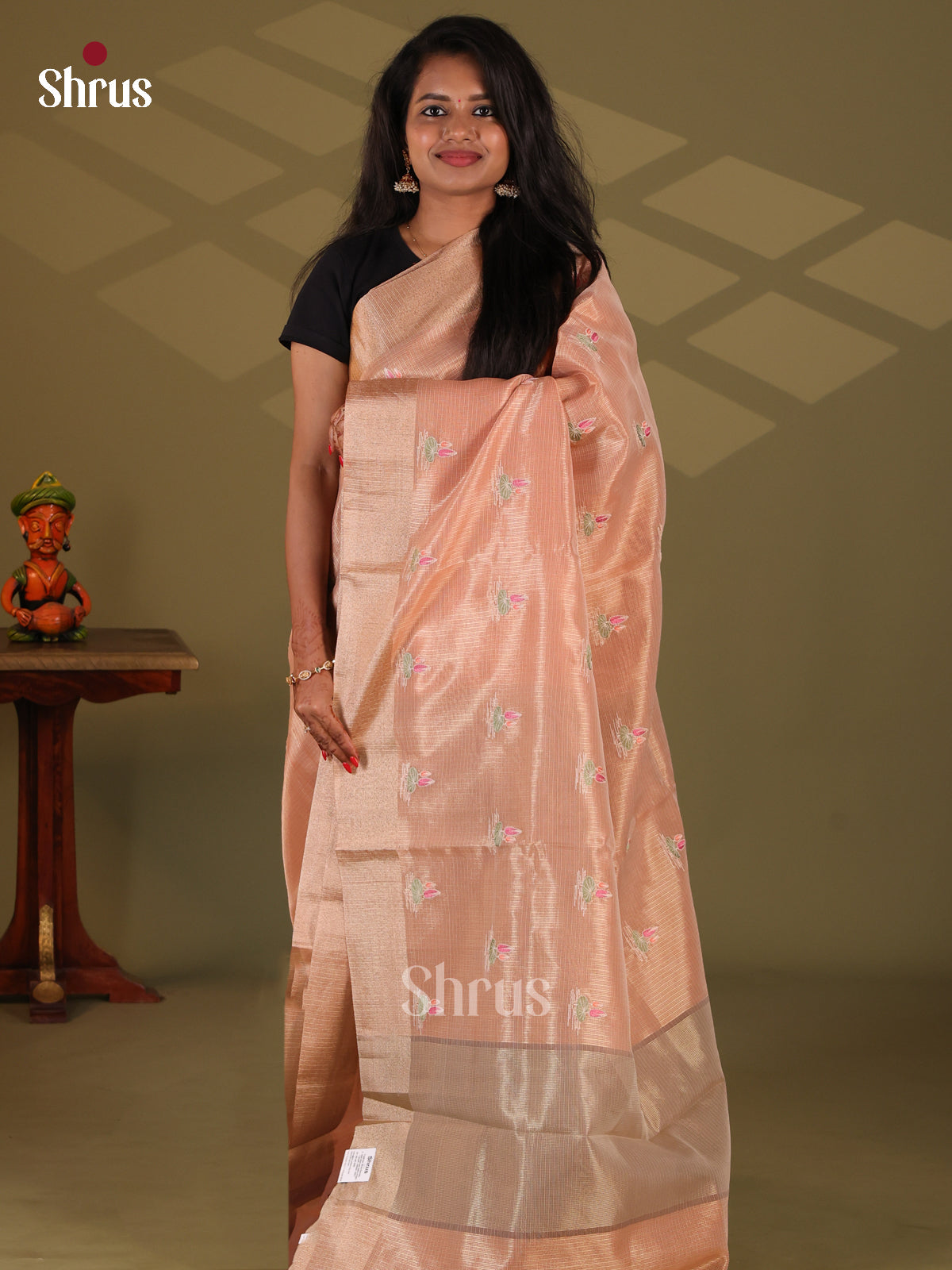 Pink & Grey - Semi Tissue Saree - Shop on Shrus.com