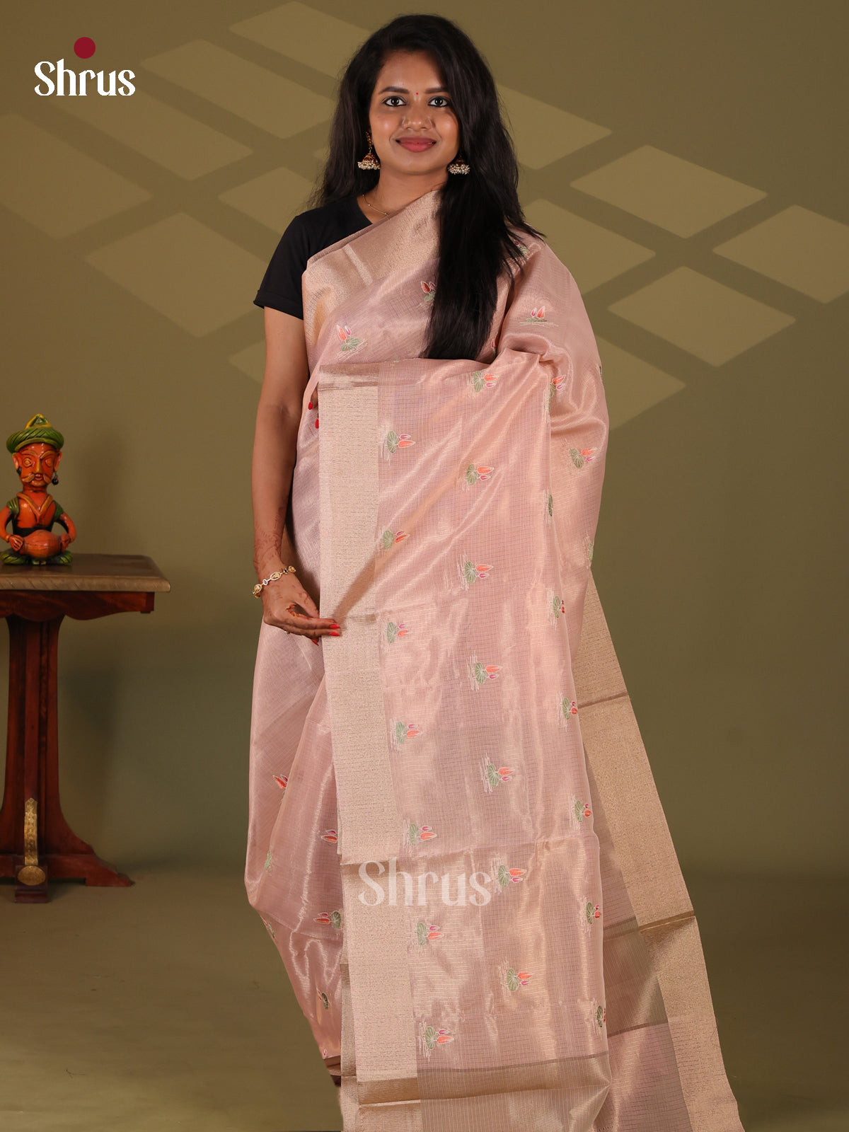 Pink - Semi Tissue Saree - Shop on Shrus.com