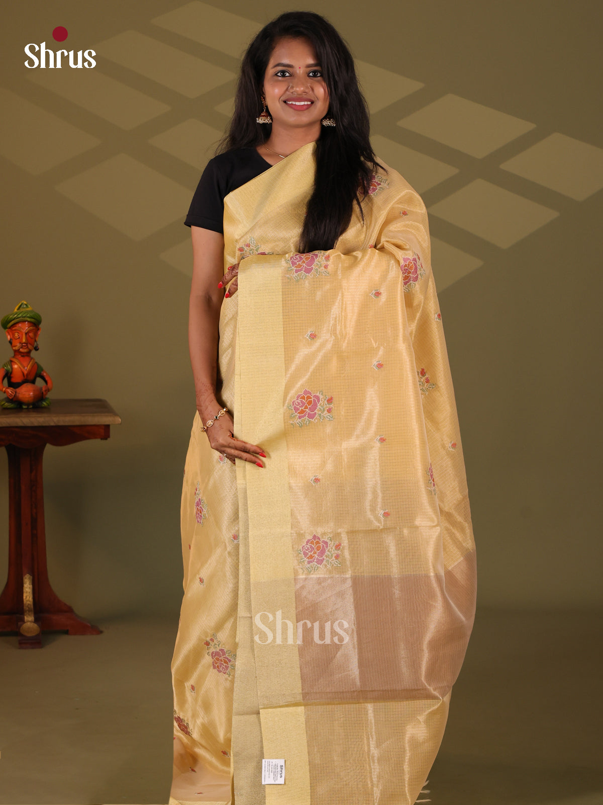 Cream - Semi Tissue Saree - Shop on Shrus.com